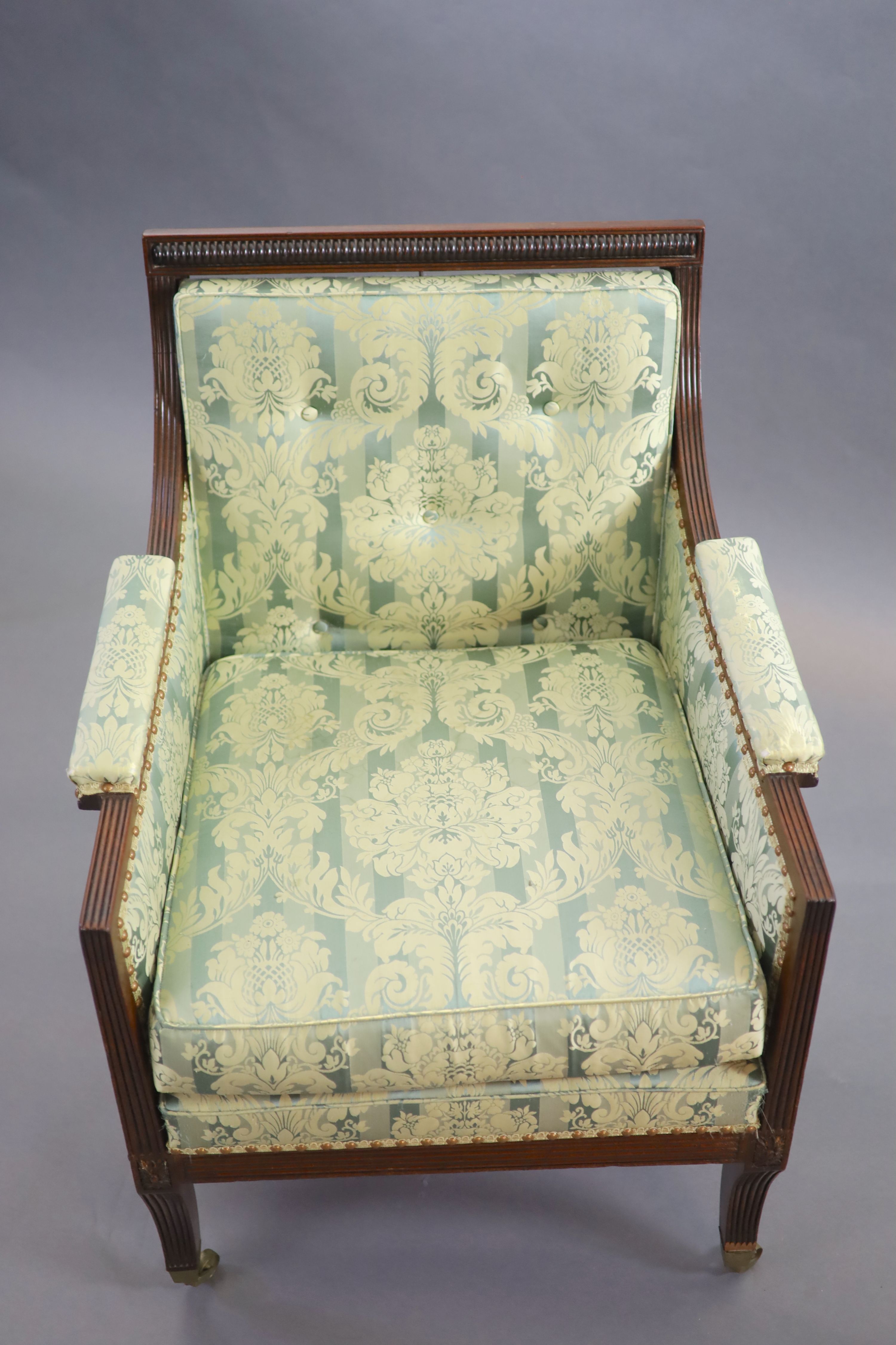 A Regency mahogany library armchair, W.68cm H.92cm D.72cm